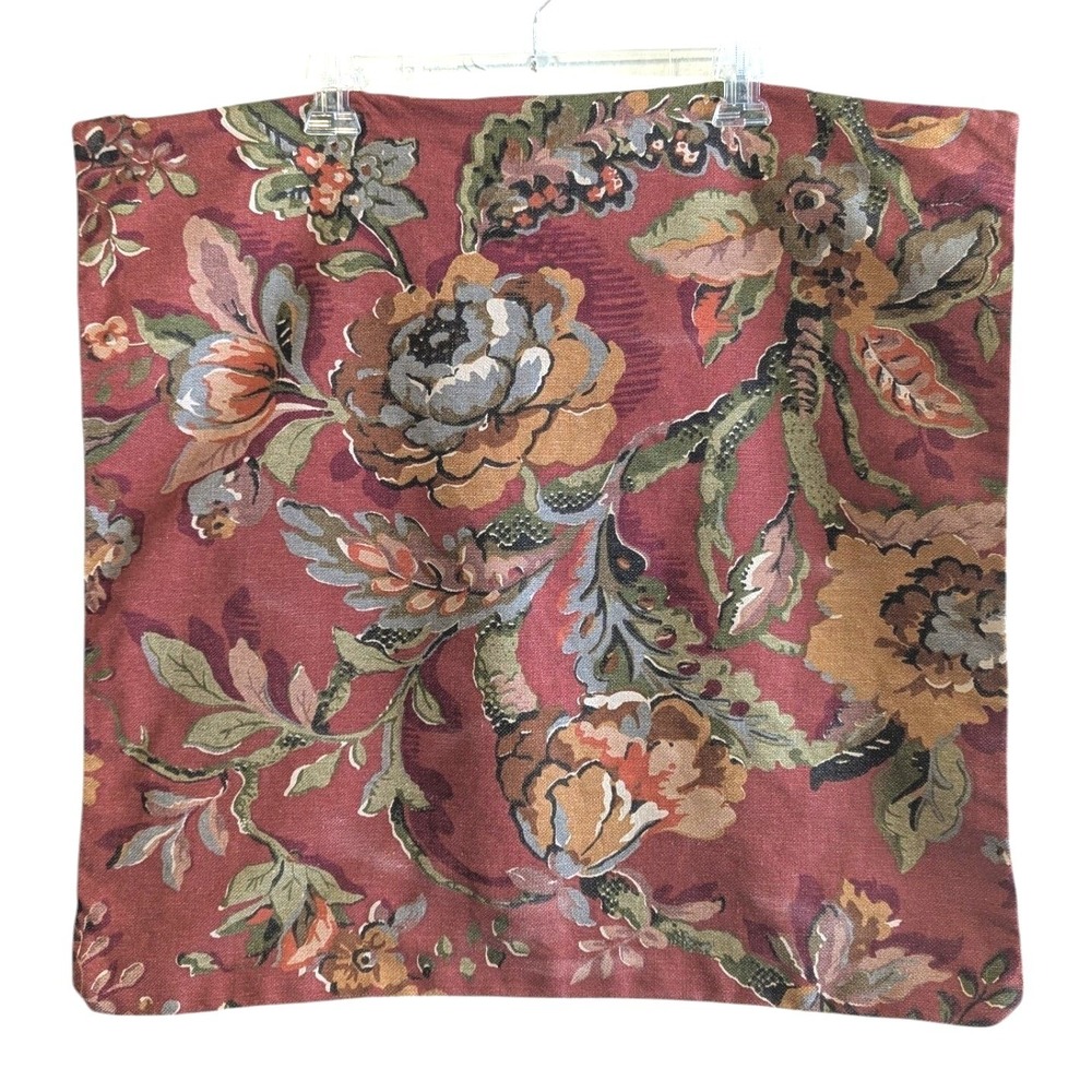 Pottery Barn Vanessa Floral Pillow Cover Red Sage Green 24x24 Square Euro Sham